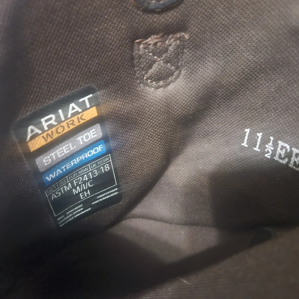 Ariat Groundbreaker H20 Dark Brown Wide Square Steel Toe Leather Booys 11.5 Wide - Picture 6 of 15